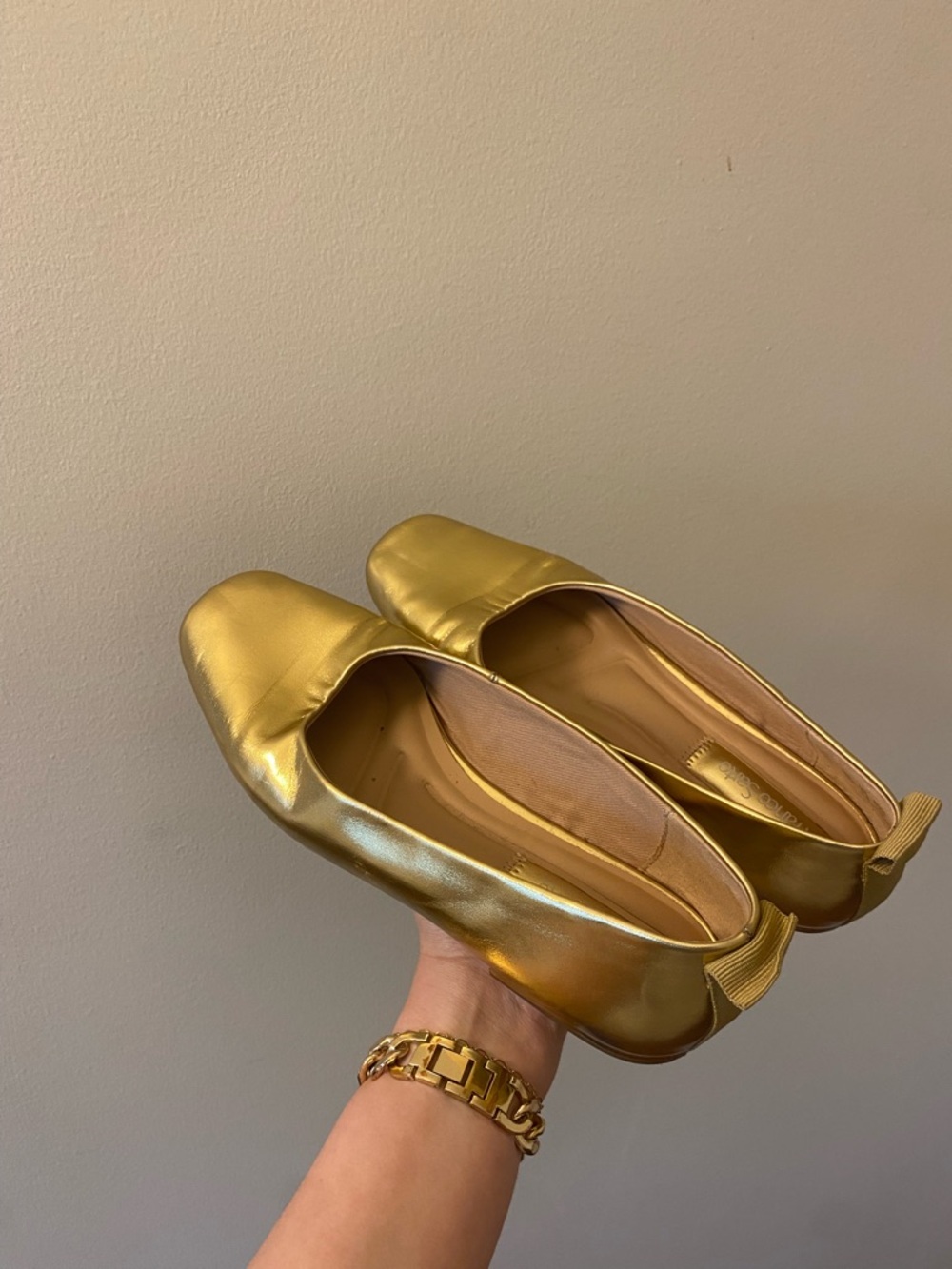 Franco Sarto Metallic Gold Square-Toe Ballet Flats
